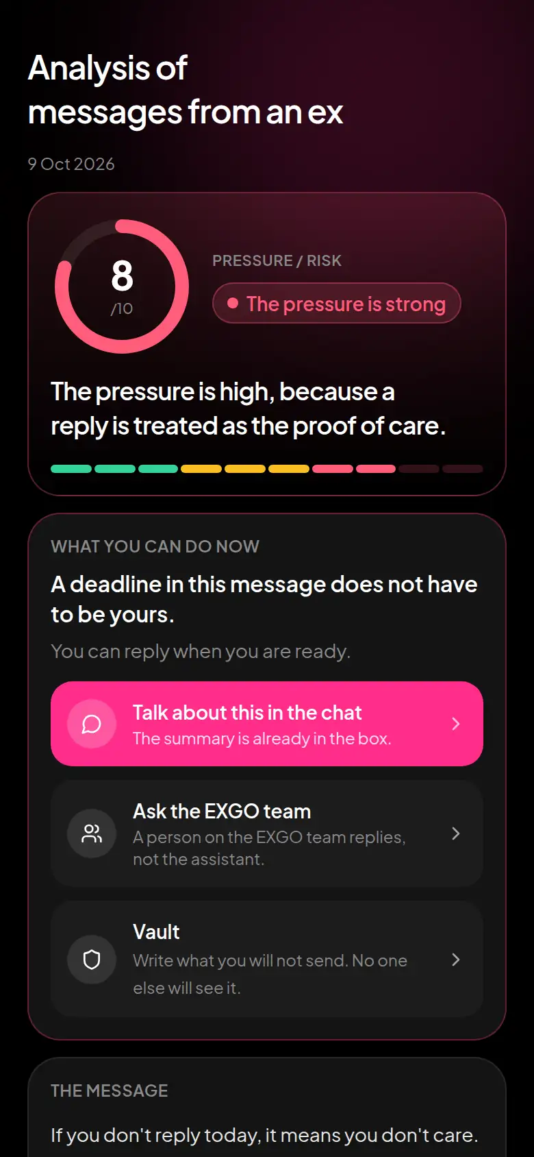 Ex message analysis screen in EXGO