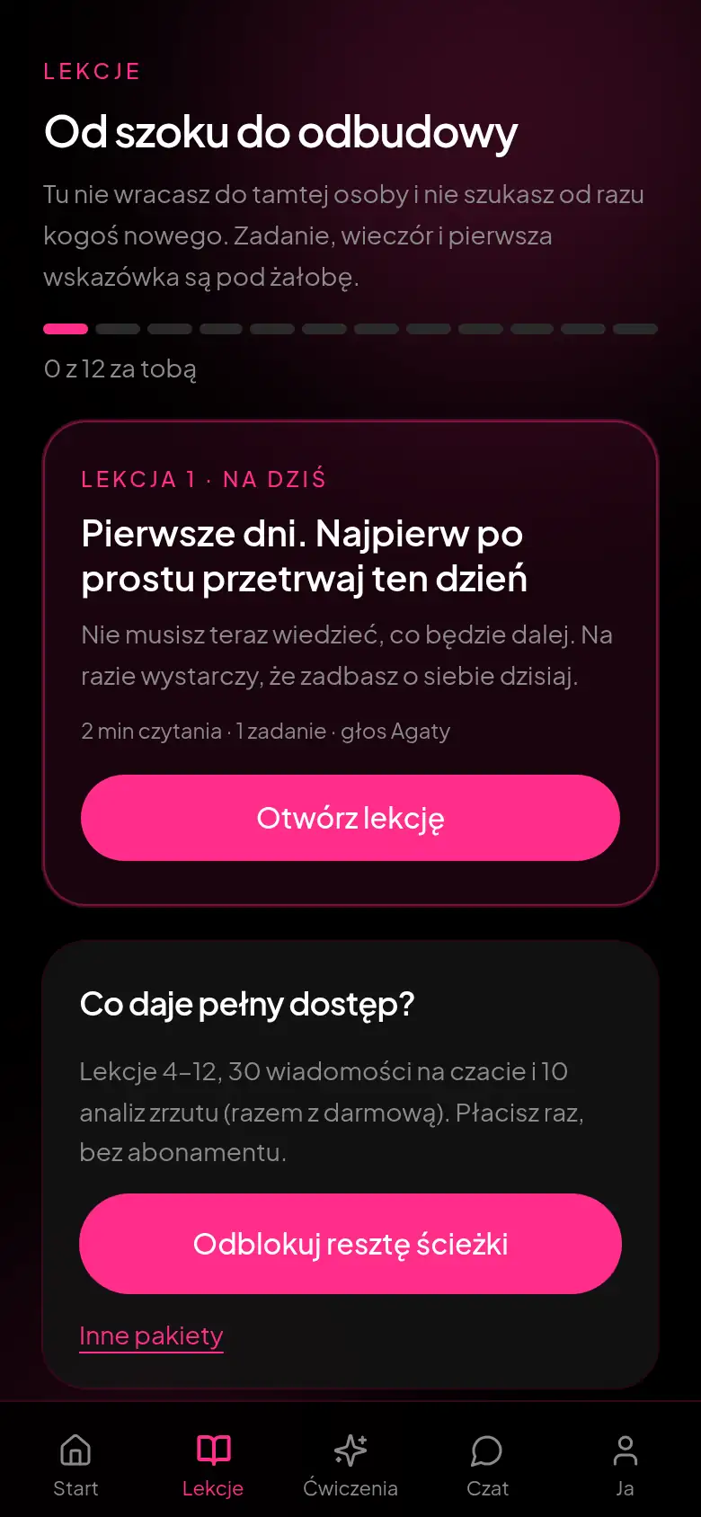 Ekran lekcji. Pierwsze dni.
