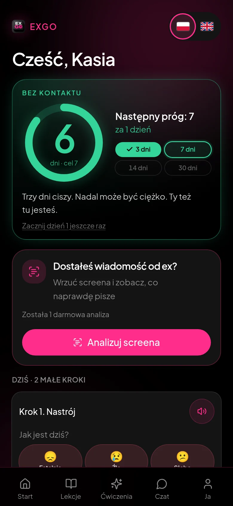 Licznik dni bez kontaktu po rozstaniu w EXGO