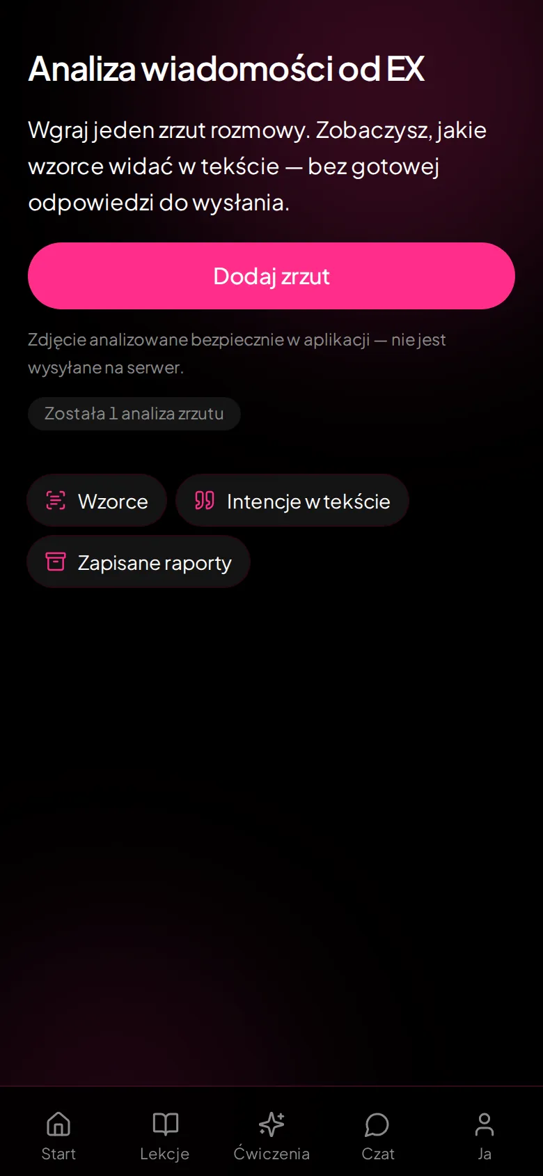 Wgrywanie screena wiadomości od ex w aplikacji EXGO