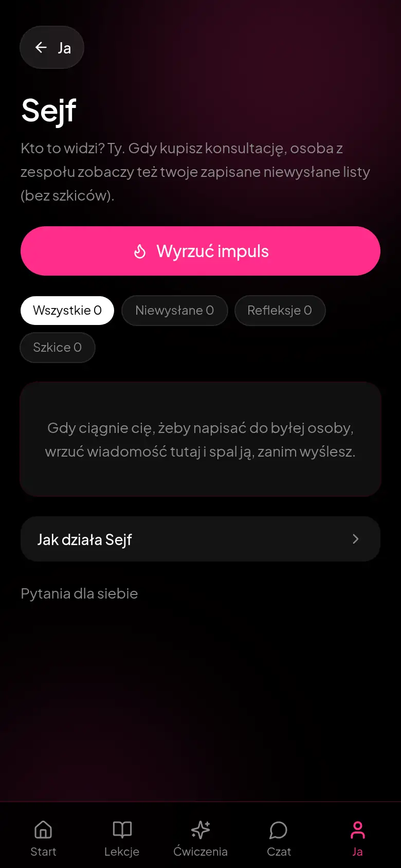 Ekran Sejfu. Miejsce na wiadomości, których nie wyślesz.