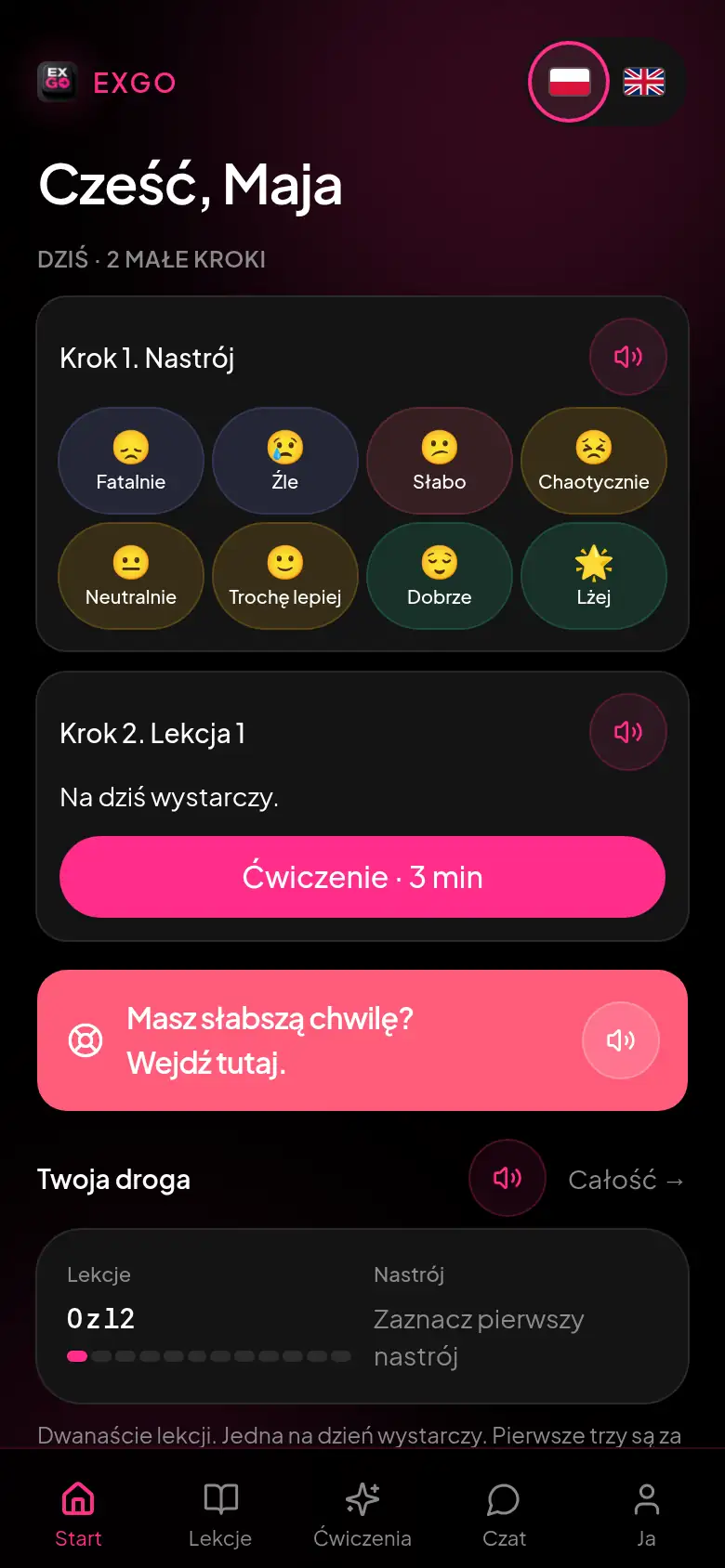 Ekran Start. Nastrój na dziś.
